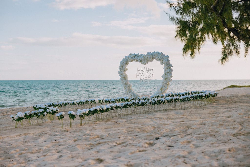 The flower arch waiting on the beach